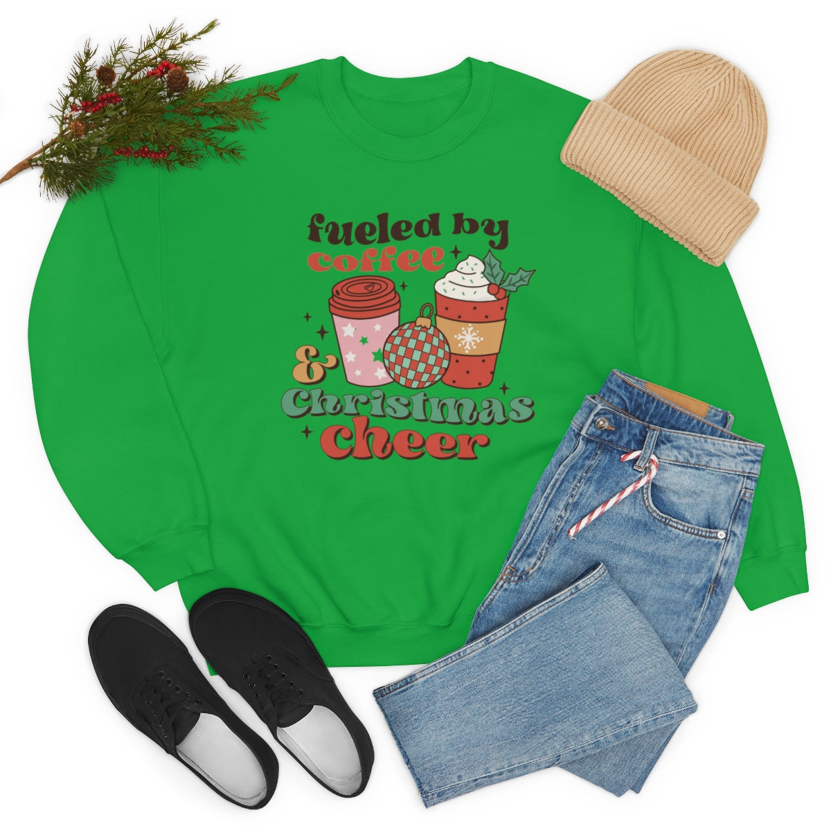 Fueled by Coffee and Christmas Cheer Xmas Holiday Sweatshirt