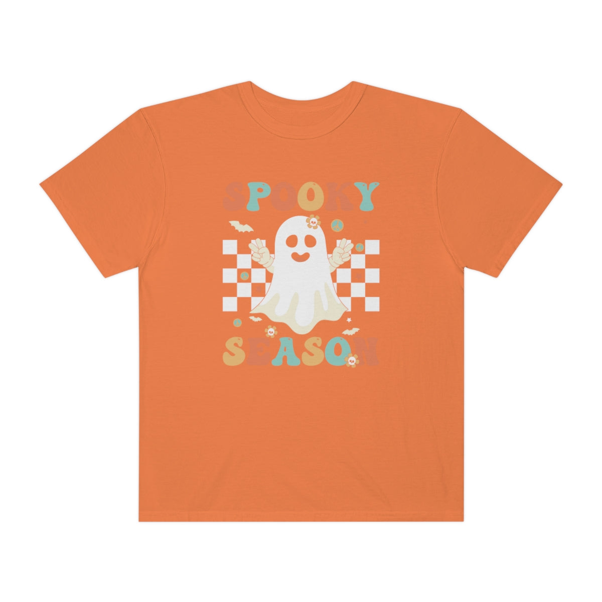 Spooky Season Halloween with Checkerboard Cute Retro Design, Halloween Tshirt, Funny Tshirt Design on Unisex Garment-Dyed T-shirt