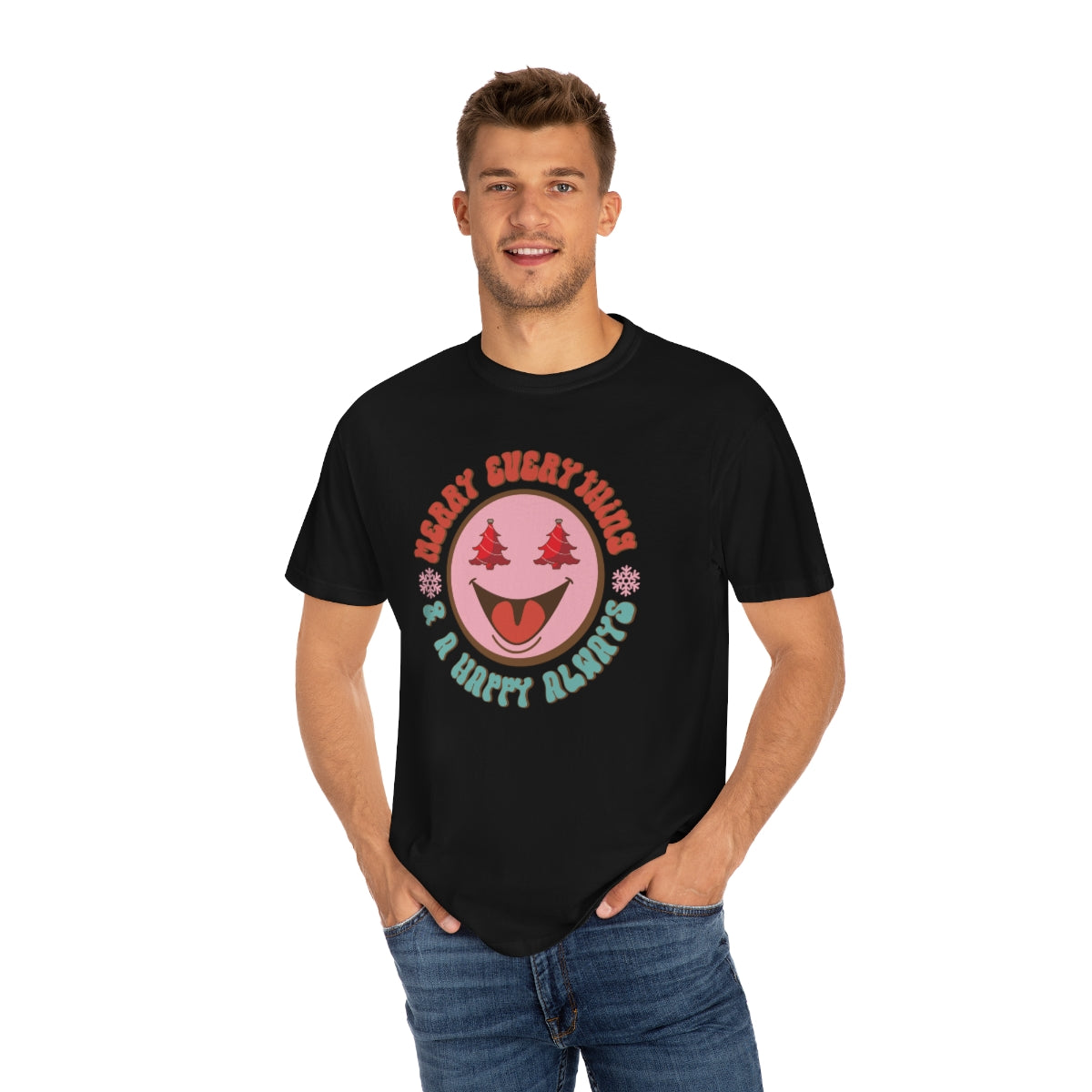 Merry Everything Happy Always Happy Face Retro Christmas Tshirt