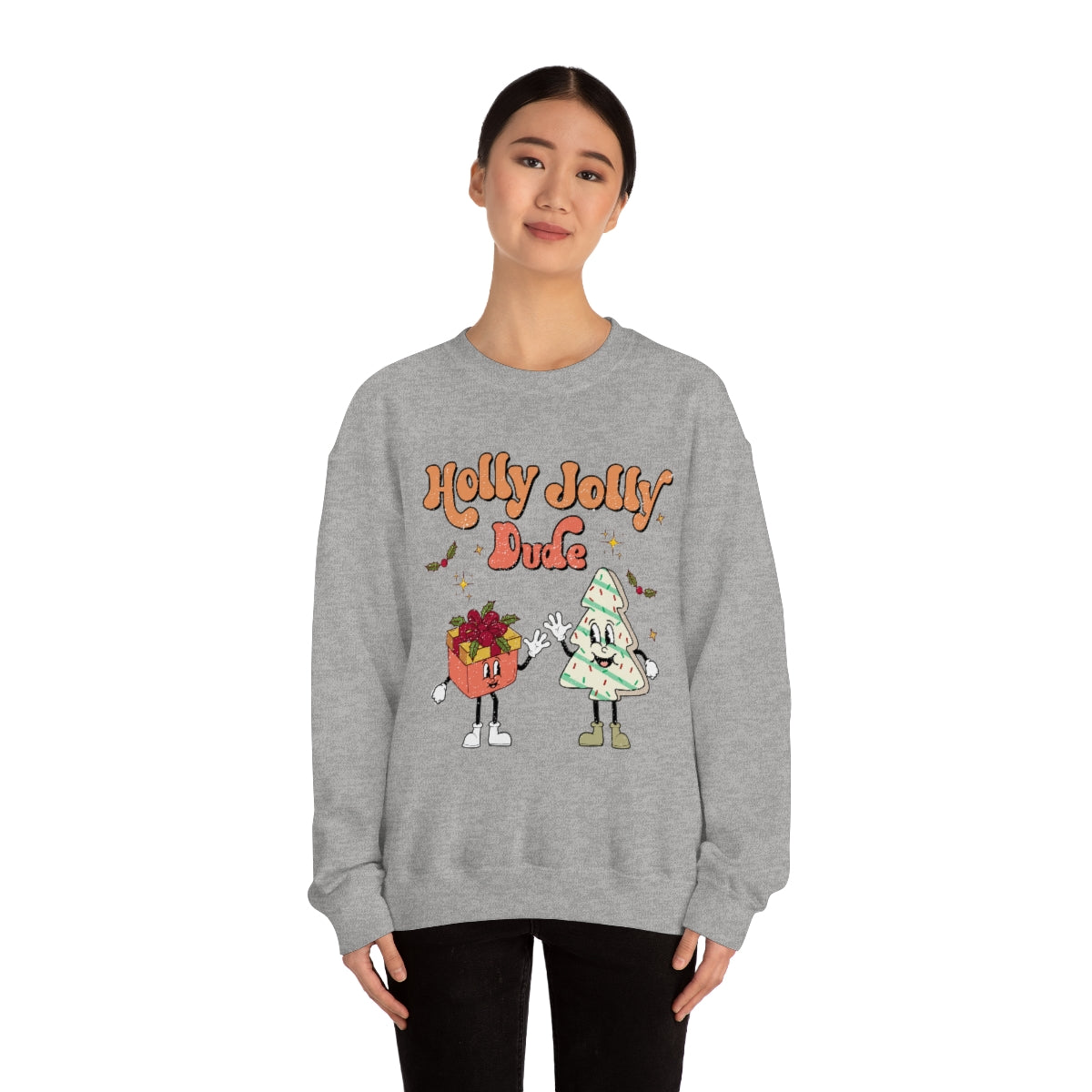 Holly Jolly Dude Groovy Retro Vintage Style Christmas Xmas Holiday Sweatshirt