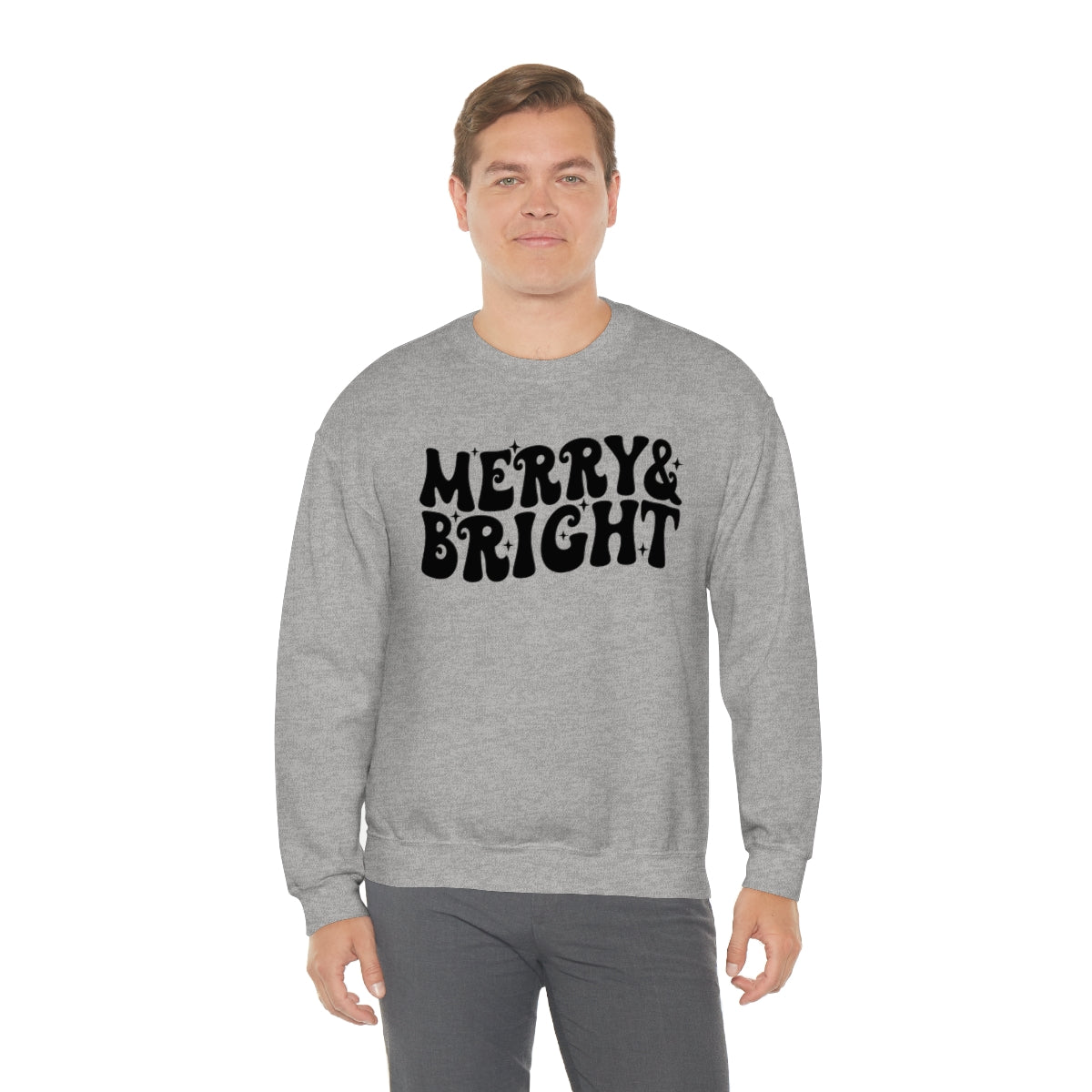 Merry and Bright Retro Lettering Design on Unisex Heavy Blend™ Crewneck Sweatshirt