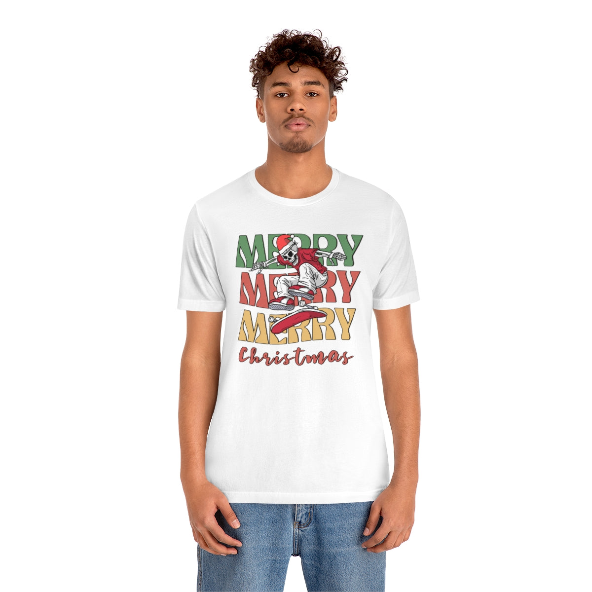 Merry Christmas Skeleton Skateboarding Retro Christmas Tshirt