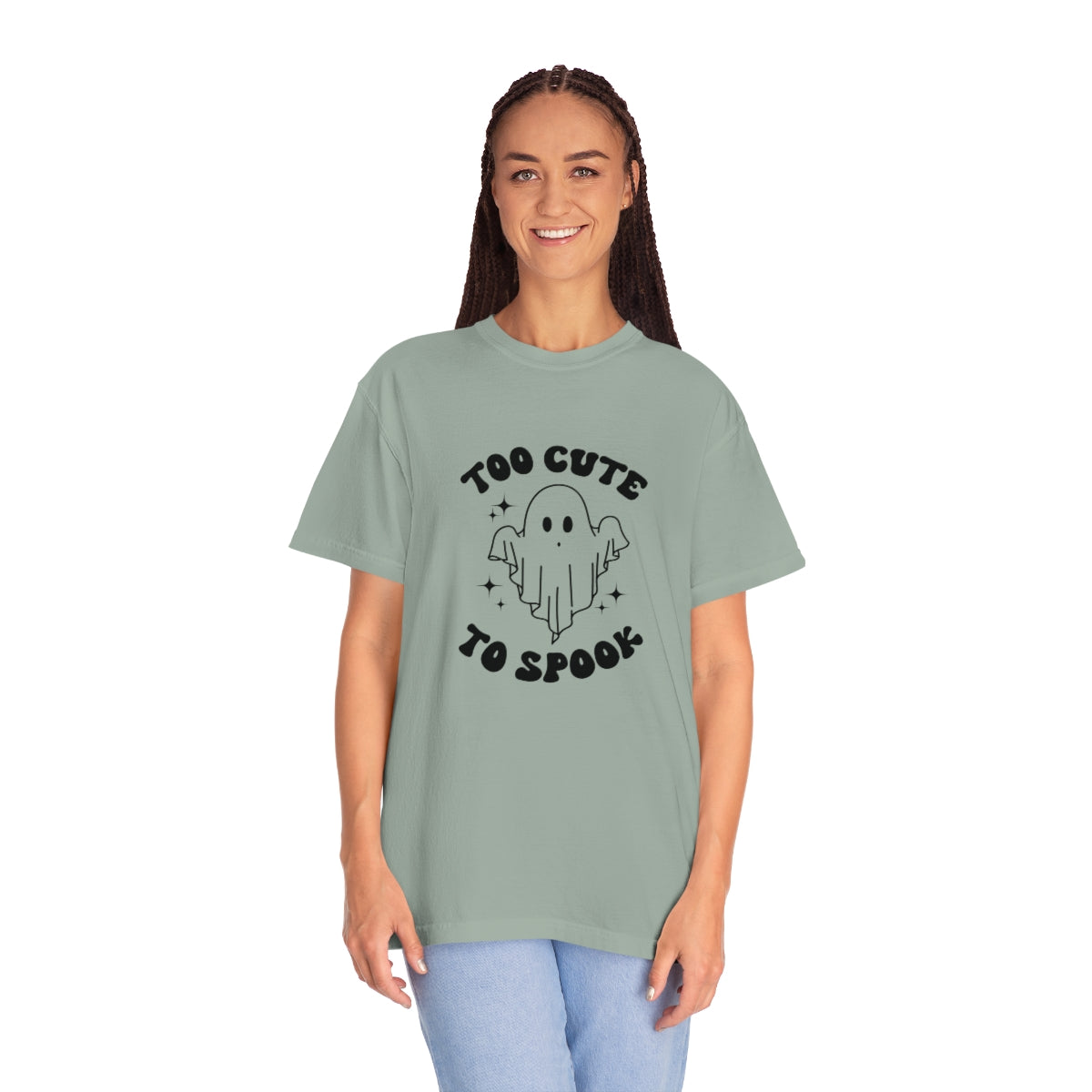 Too Cute to Spook Ghost Halloween Tshirt Design on Unisex Garment-Dyed T-shirt