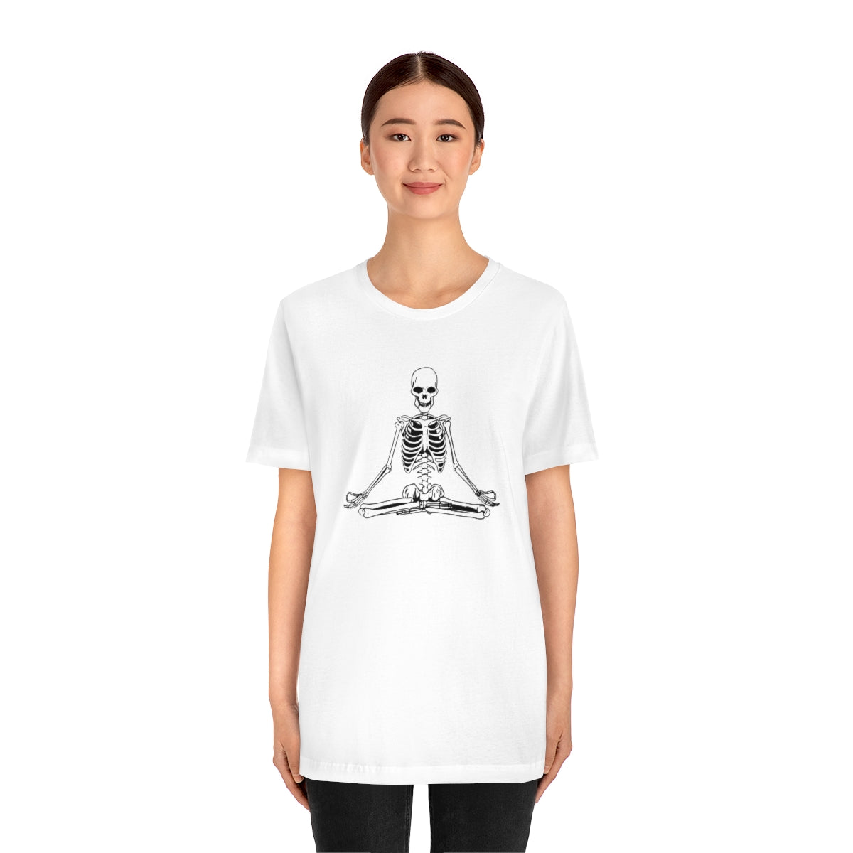 Meditating Yoga Skeleton TShirt, Funny Shirt, Namaste Skeleton, Halloween Lover Gift on Unisex Jersey Short Sleeve Tee