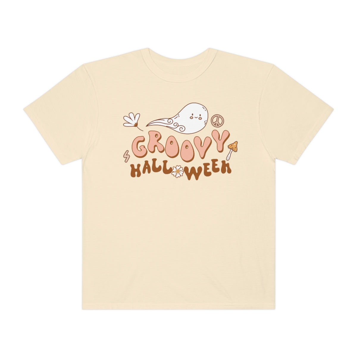 Happy Groovy Halloween Cute Retro Lettering Design, Halloween Tshirt, Funny Tshirt Design on Unisex Garment-Dyed T-shirt