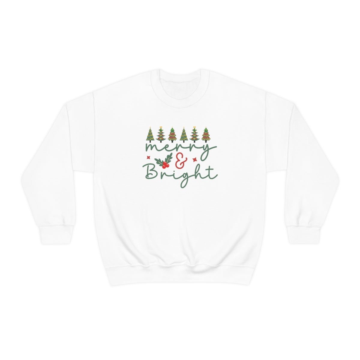 Cute Merry & Bright Christmas Trees Lights Xmas Holiday Sweatshirt