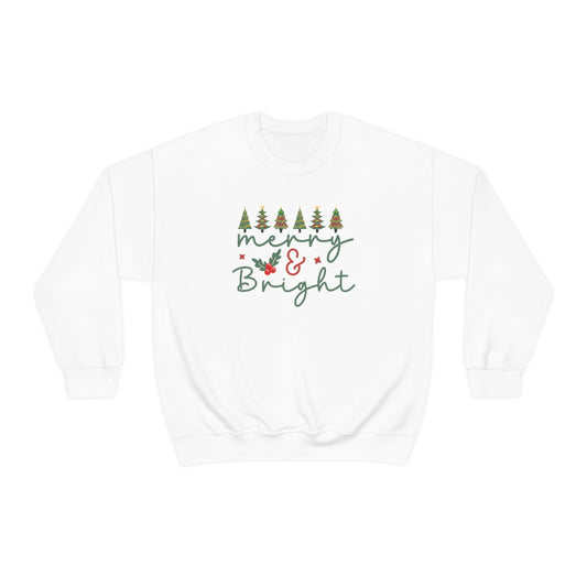 Cute Merry & Bright Christmas Trees Lights Xmas Holiday Sweatshirt