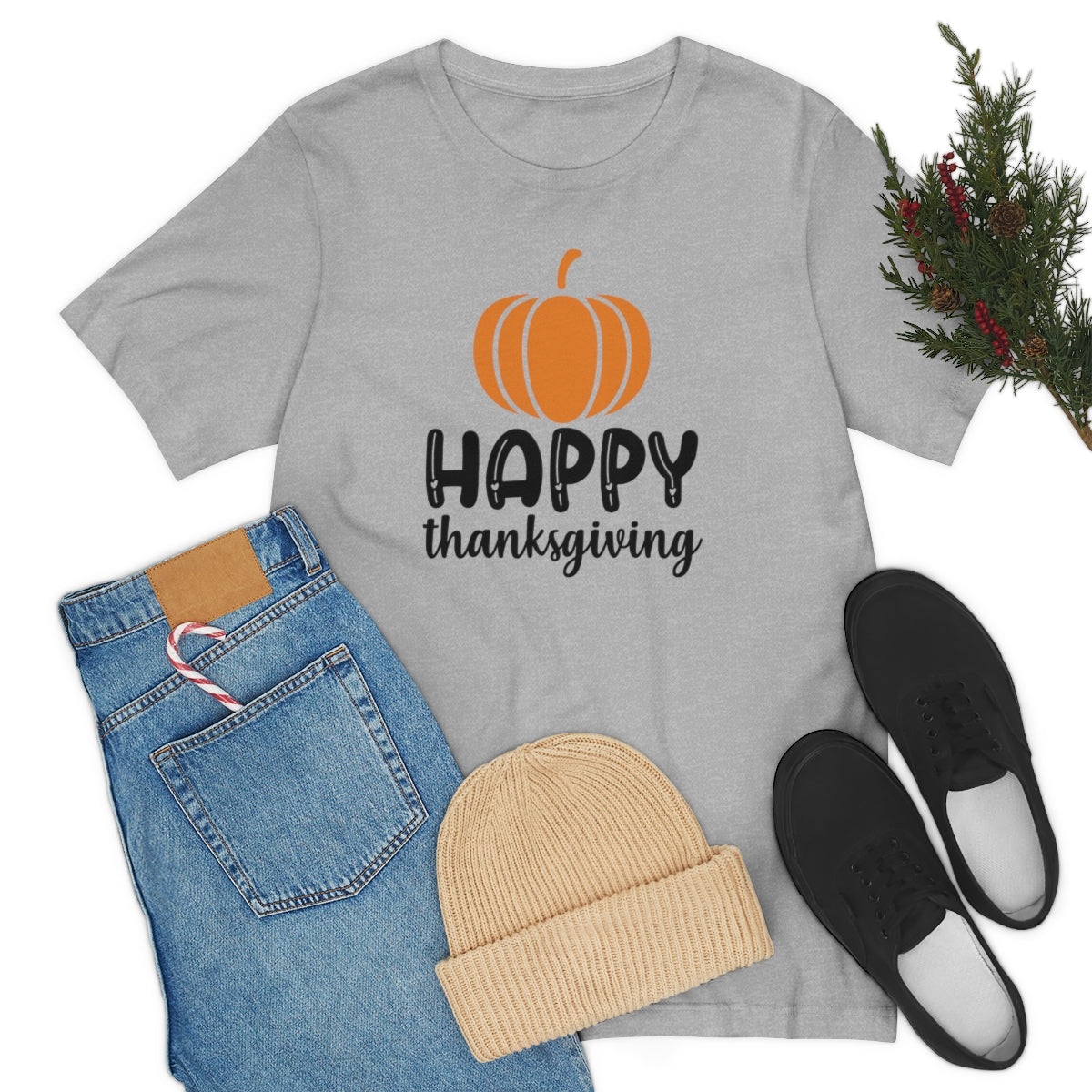 Happy Thanksgiving Pumpkin Tshirt Design | Thanksgiving TShirt | Thanksgiving T-Shirt | Thanksgiving Teeshirt Design on Unisex Jersey Short Sleeve Tee