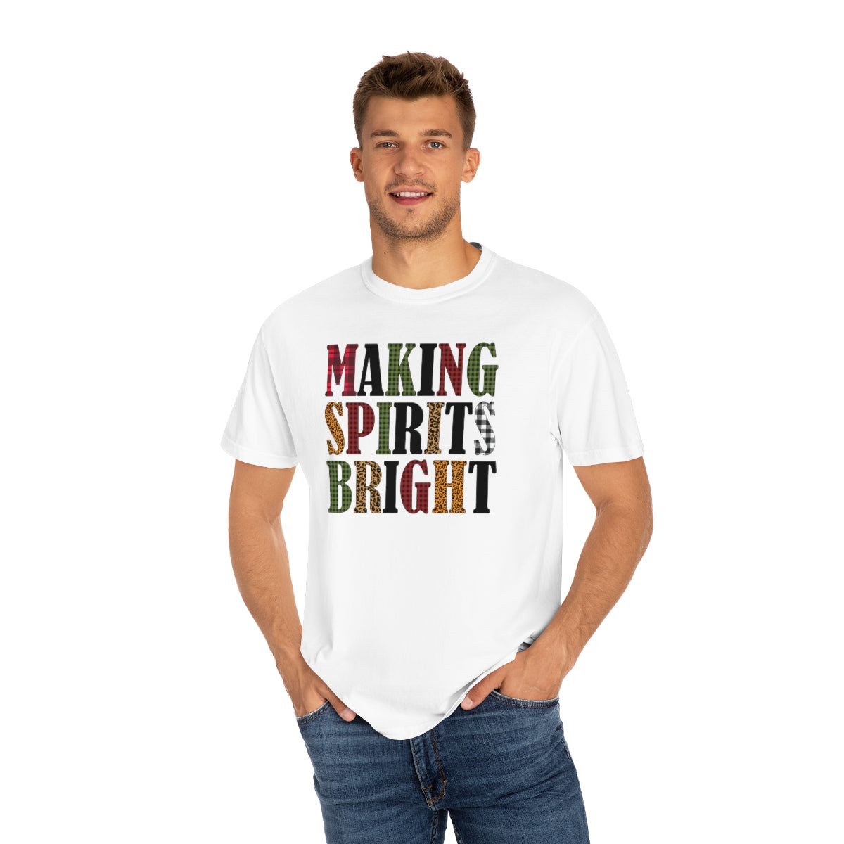 Making Spirits Bright Plaid Leopard Print Christmas Tshirt