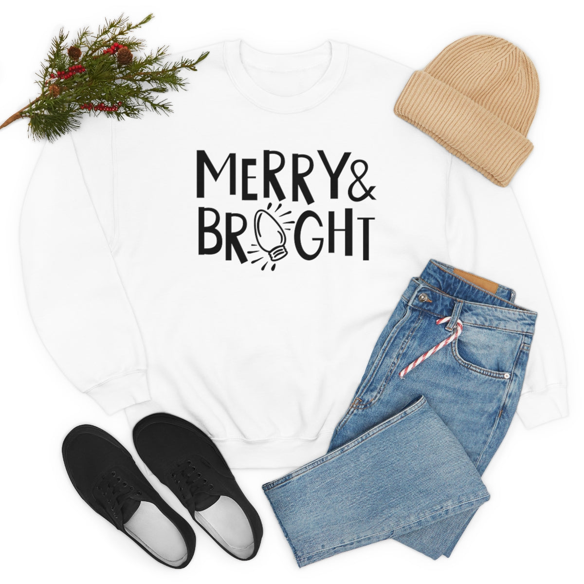 Merry & Bright Christmas Lights Xmas Holiday Sweatshirt