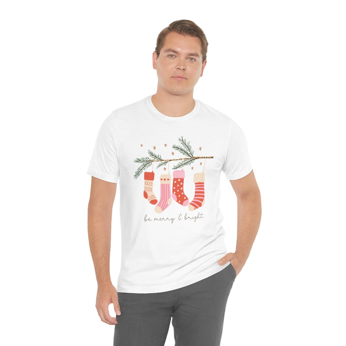 Be Merry & Bright Stockings Christmas Tshirt