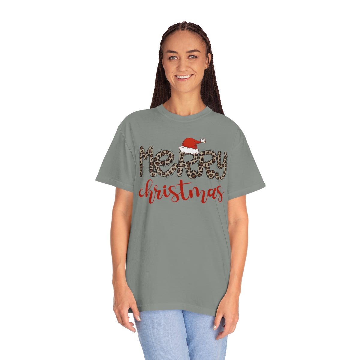 Merry Christmas Leopard Santa Hat Christmas Tshirt