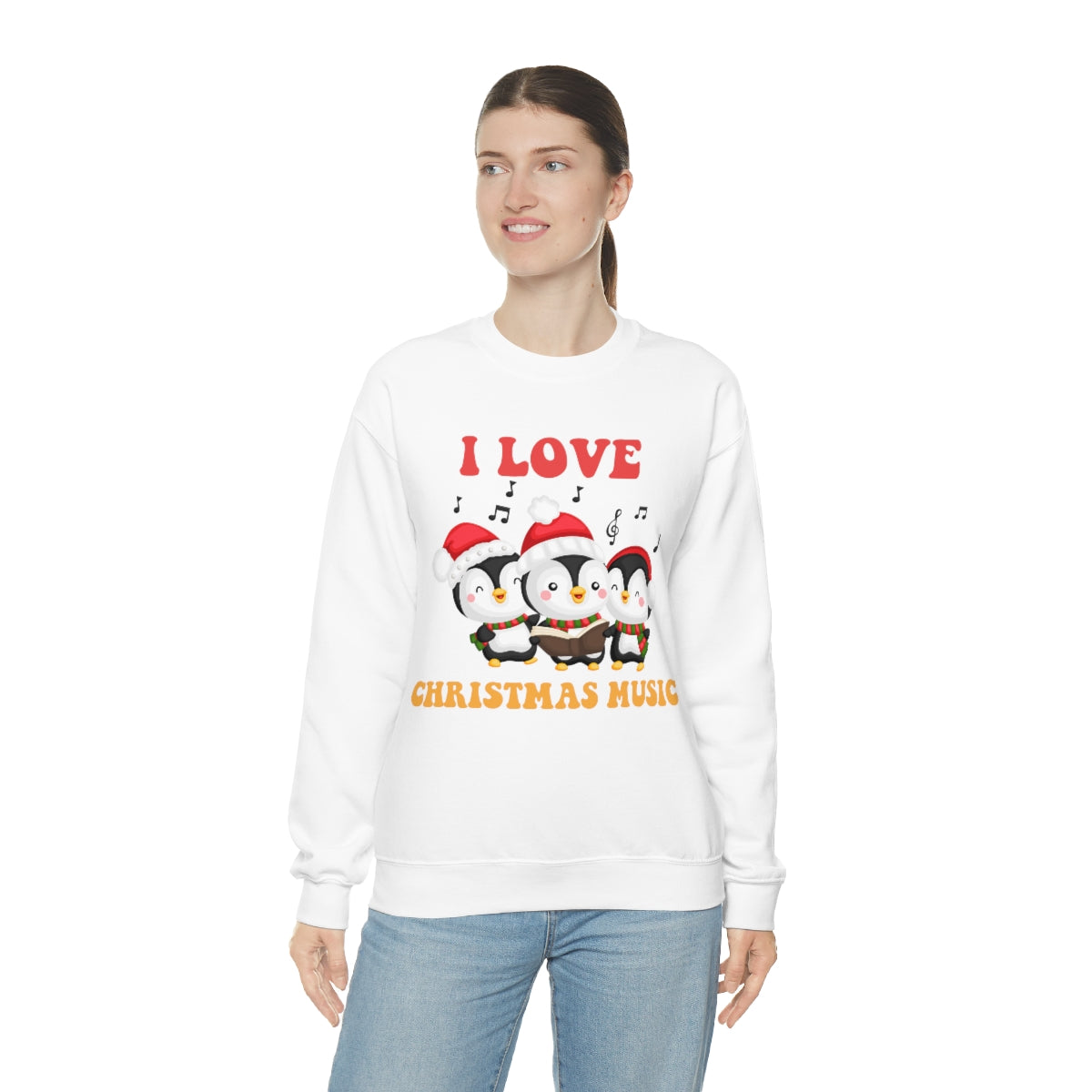 Cute I Love Christmas Music Singing Caroling Penguins Xmas Holiday Sweatshirt