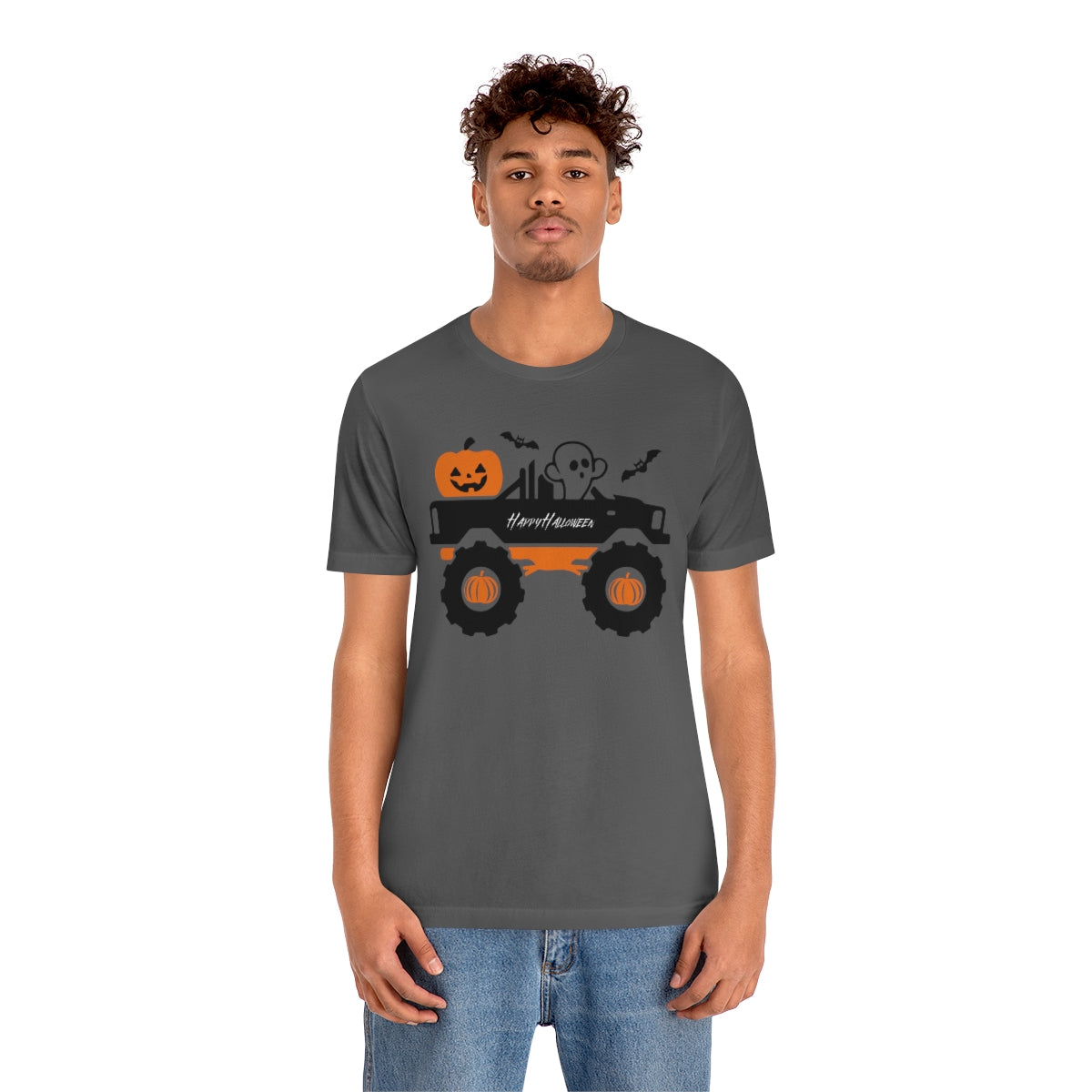 Big Rig Ghost Happy Halloween, Pumpkin Tshirt, Funny TShirt Design on Unisex Jersey Short Sleeve Tee