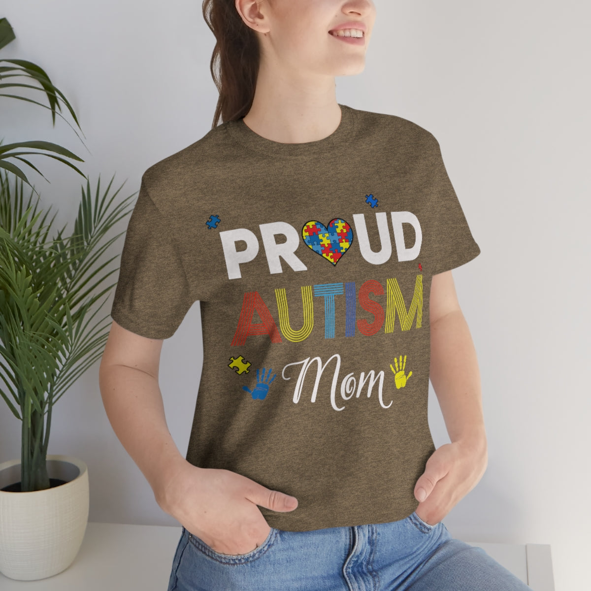 Proud Autism Mom with Handprints Puzzle Pieces Tshirt