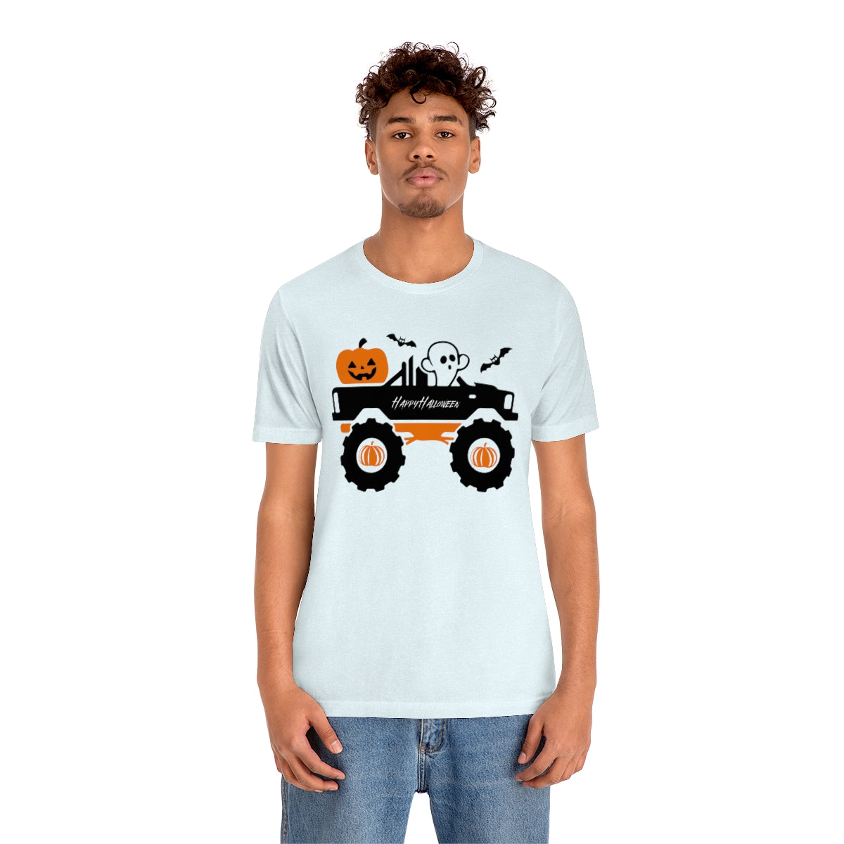 Big Rig Ghost Happy Halloween, Pumpkin Tshirt, Funny TShirt Design on Unisex Jersey Short Sleeve Tee