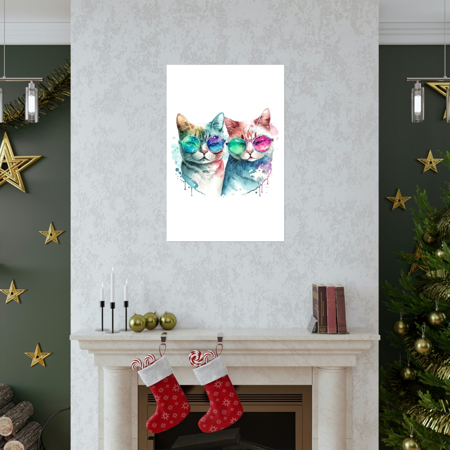 Cute Cat Couple Valentines Gift for Her Premium Matte Vertical Poster