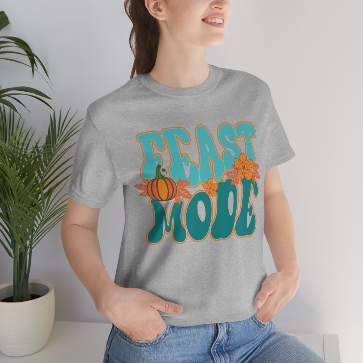 Feast Mode Cute Thanksgiving Tshirt Design | Thanksgiving TShirt | Thanksgiving T-Shirt | Thanksgiving Teeshirt Design on Unisex Jersey Short Sleeve Tee