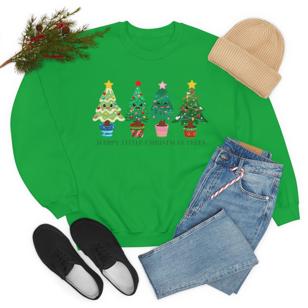 Happy Little Christmas Trees Xmas Holiday Sweatshirt