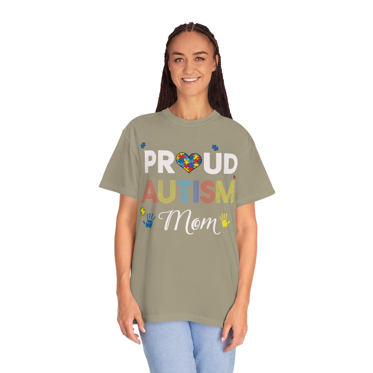 Proud Autism Mom with Hands Puzzle Pieces Autism Awareness Tshirt