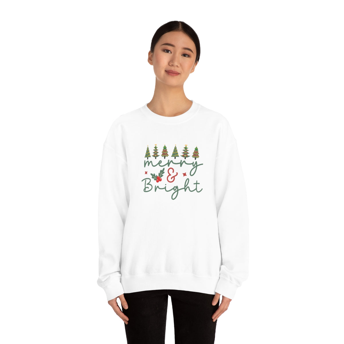 Cute Merry & Bright Christmas Trees Lights Xmas Holiday Sweatshirt