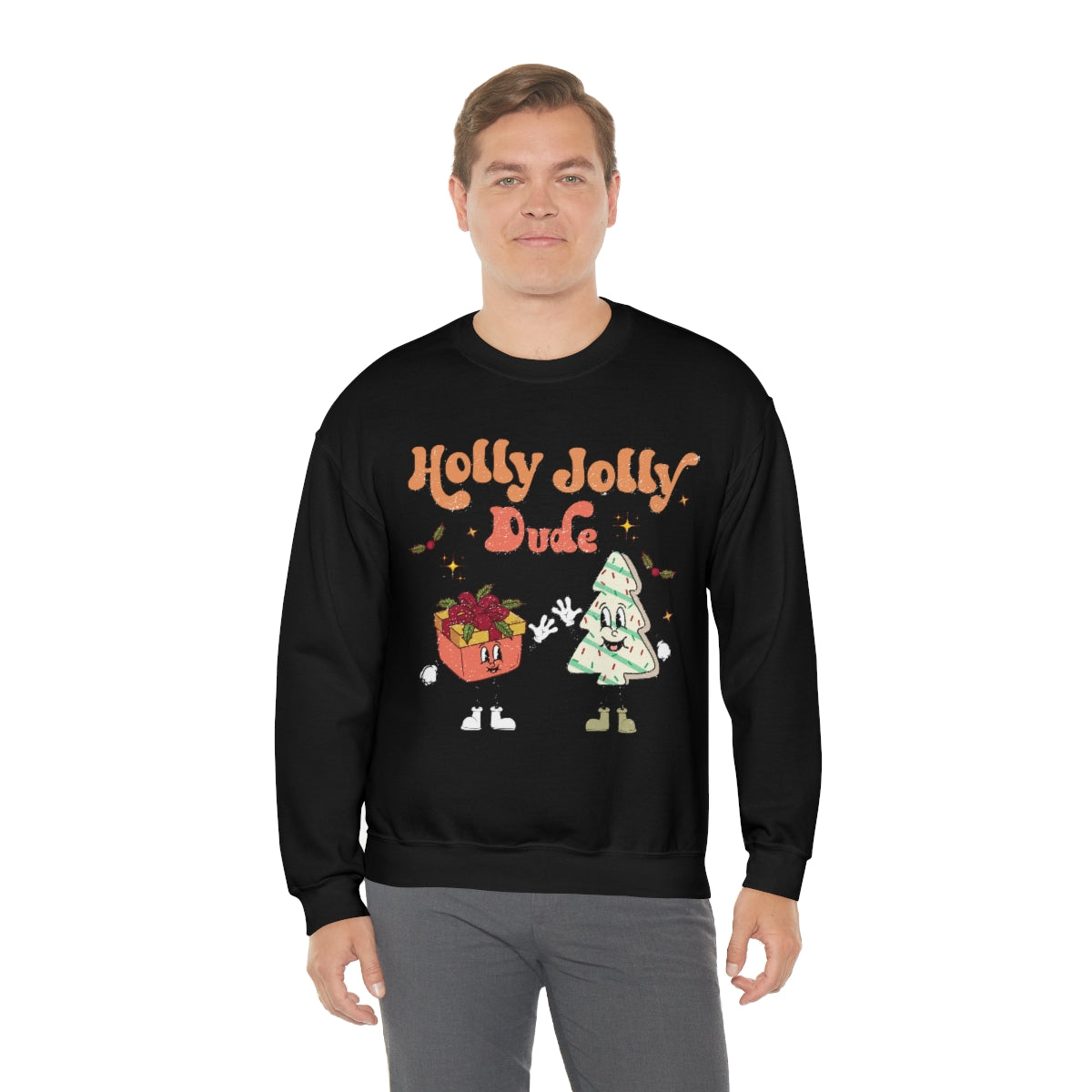 Holly Jolly Dude Groovy Retro Vintage Style Christmas Xmas Holiday Sweatshirt