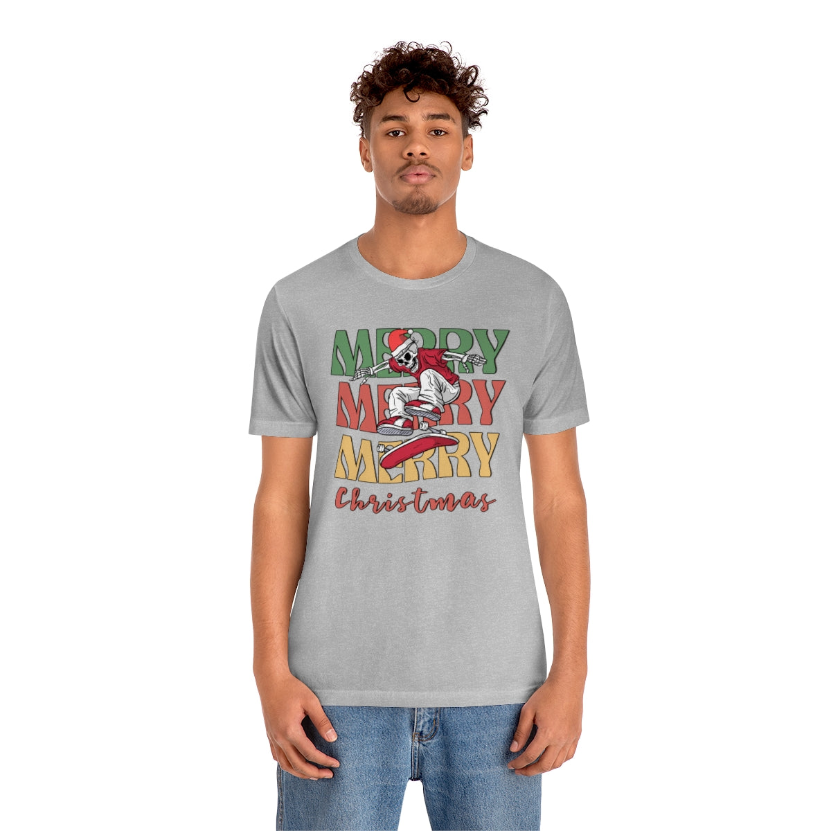 Merry Christmas Skeleton Skateboarding Retro Christmas Tshirt