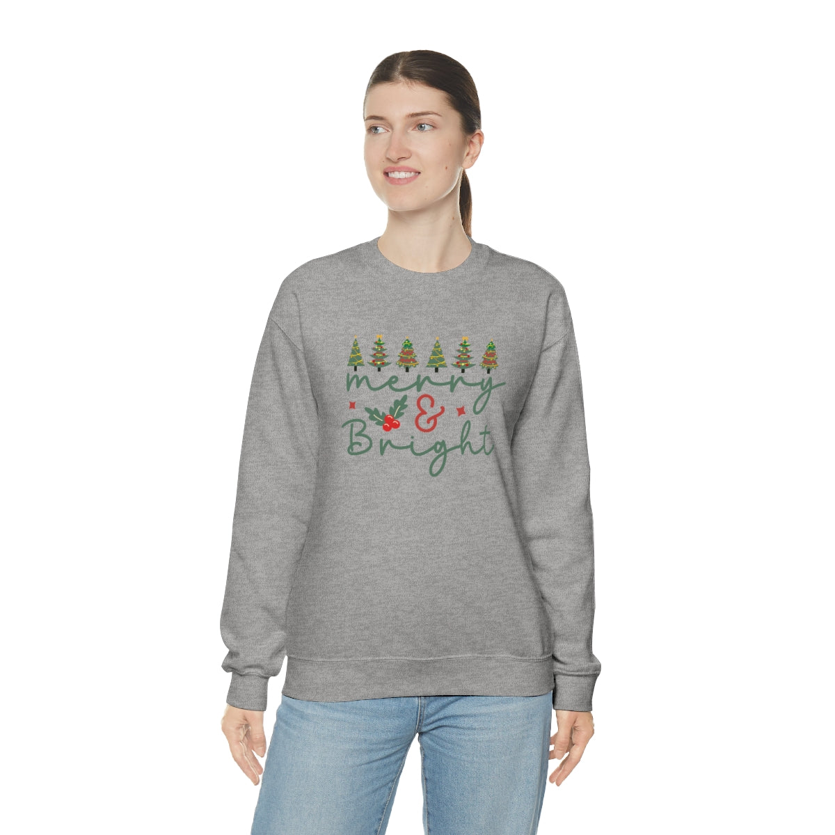 Cute Merry & Bright Christmas Trees Lights Xmas Holiday Sweatshirt