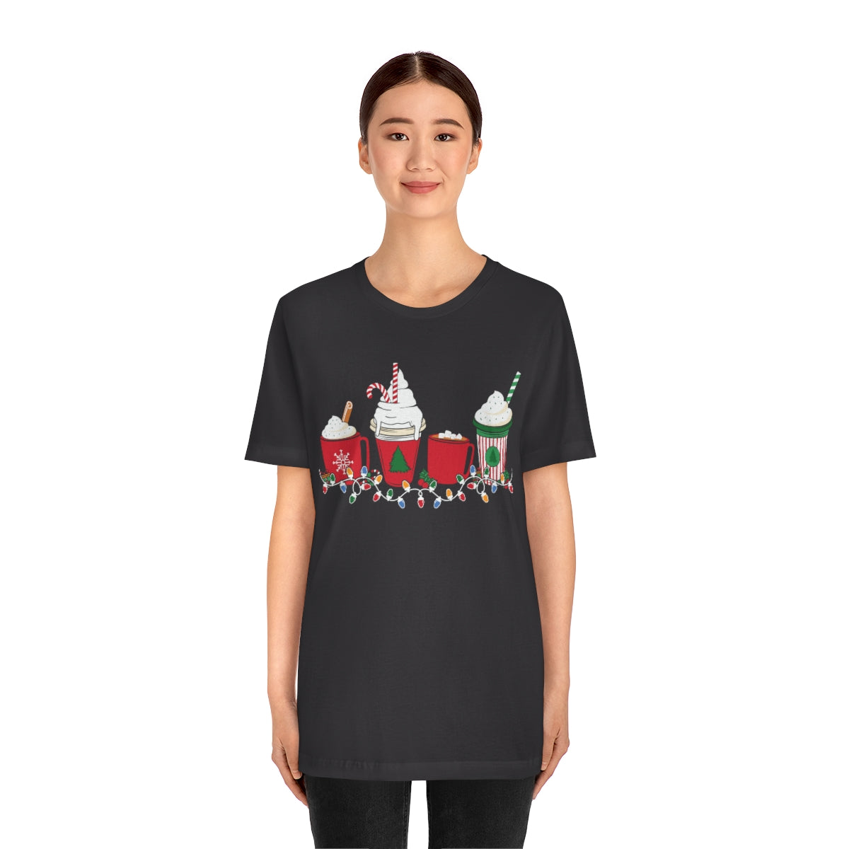 Starbucks Themed Peppermint Coffee Cups Christmas Holiday Tshirt