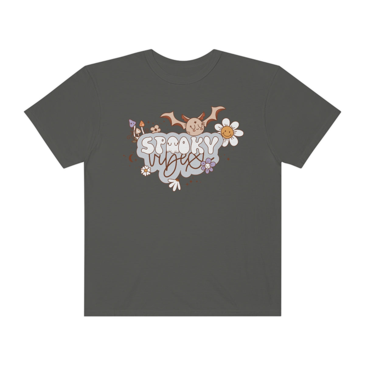 Spooky Vibes Cute Bat with Retro Lettering Design, Halloween Tshirt, Funny Tshirt Design on Unisex Garment-Dyed T-shirt