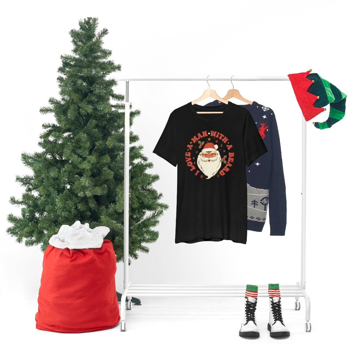 I Love a Man With A Beard Santa Christmas Tshirt