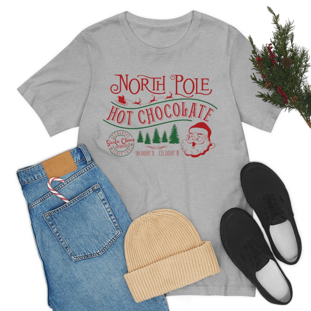 North Pole Premium Hot Chocolate Santa Approved Christmas Holiday Tshirt