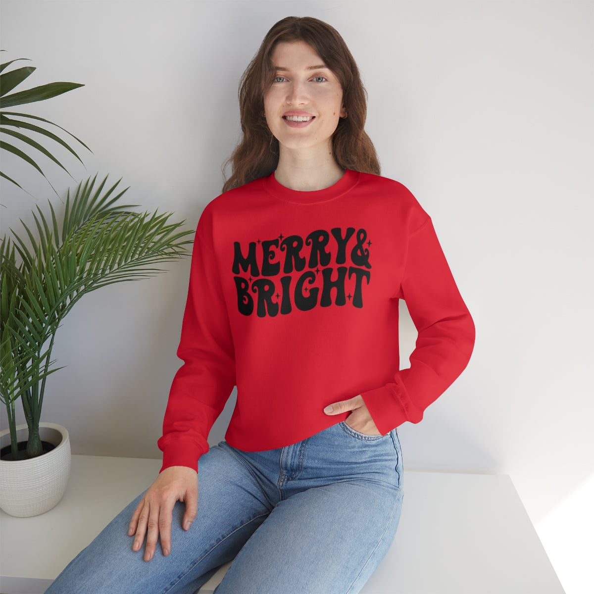 Merry and Bright Retro Lettering Design on Unisex Heavy Blend™ Crewneck Sweatshirt