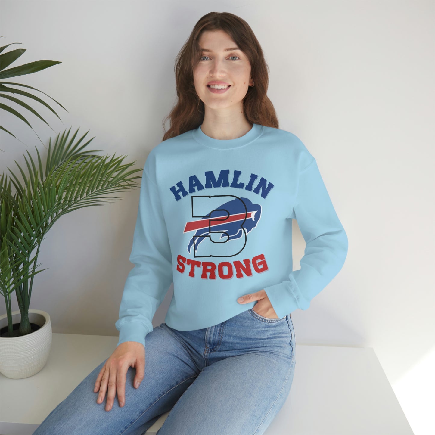 Hamlin Strong #3 Damar Hamlin Buffalo Bills Logo Crewneck Sweatshirt