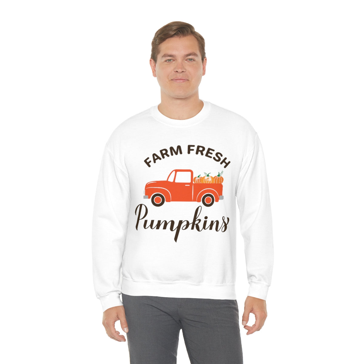 Farm Fresh Pumpkin Sweatshirt, Halloween Crewneck Sweatshirt, Halloween Sweater, Spooky Season, Fall Theme on Unisex Heavy Blend™ Crewneck Sweatshirt