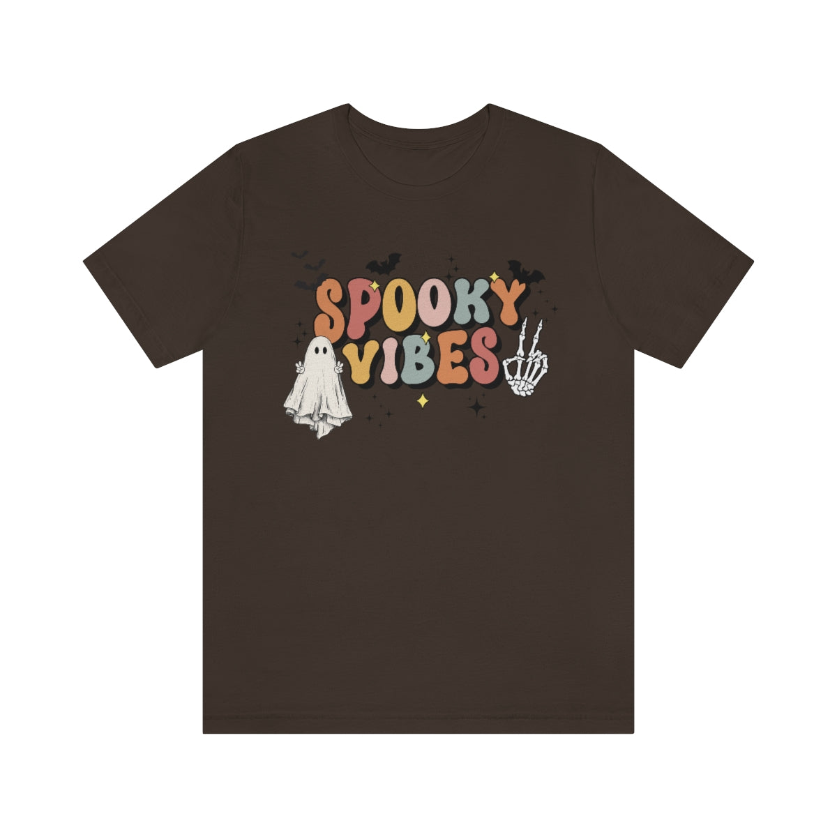 Spooky Vibes Retro Letters with Ghost TShirt, Funny Shirt, Halloween Lover Gift on Unisex Jersey Short Sleeve Tee