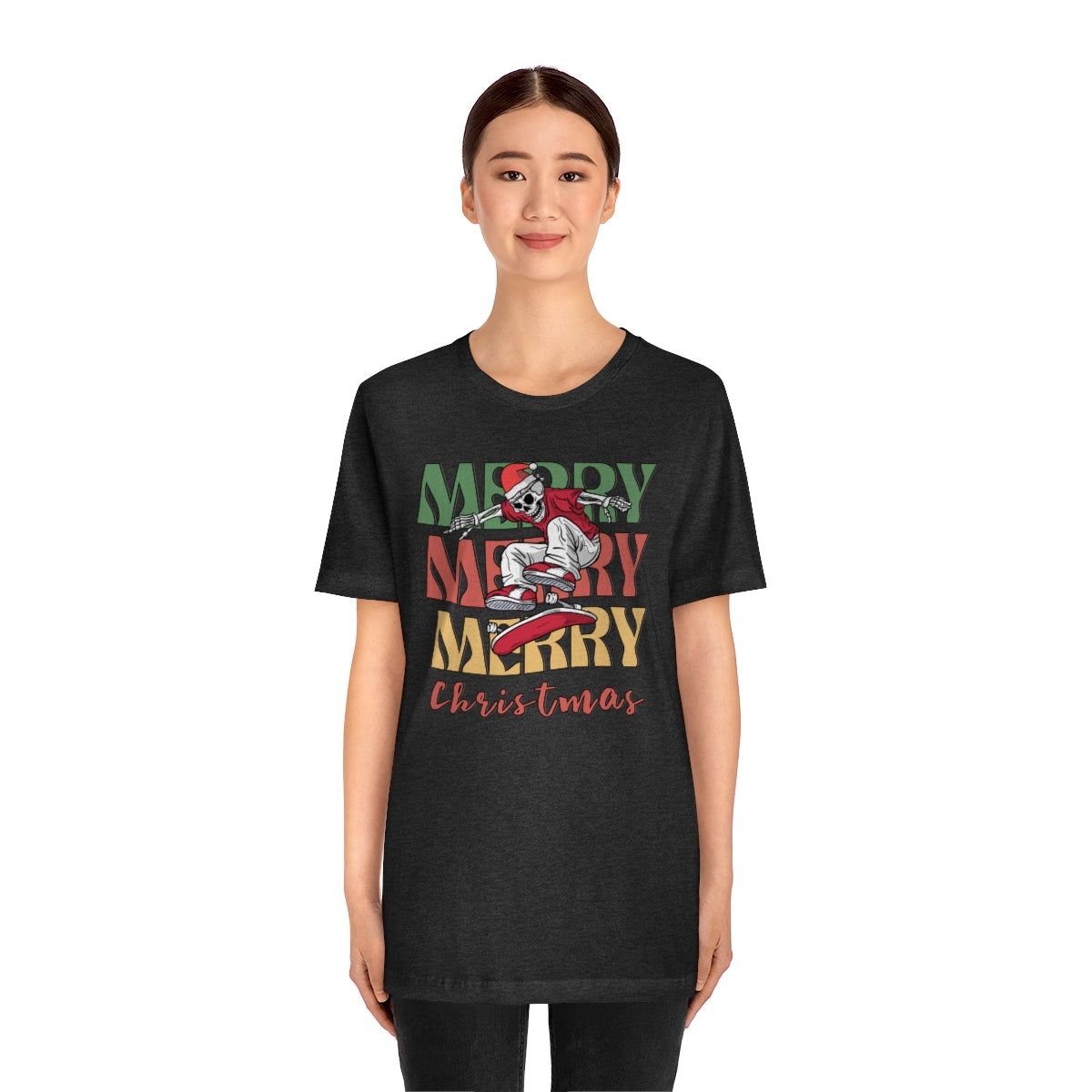 Merry Christmas Skeleton Skateboarding Retro Christmas Tshirt