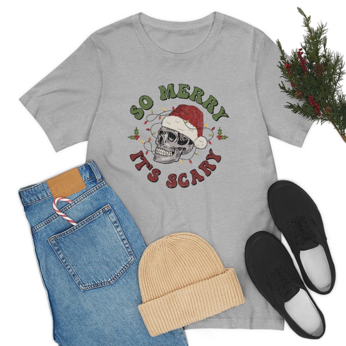 So Merry its Scary Skeleton Christmas Holiday Tshirt