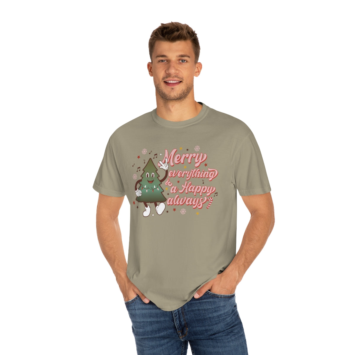 Merry Everything & Happy Always Christmas TeeShirt design on Unisex Garment-Dyed T-shirt