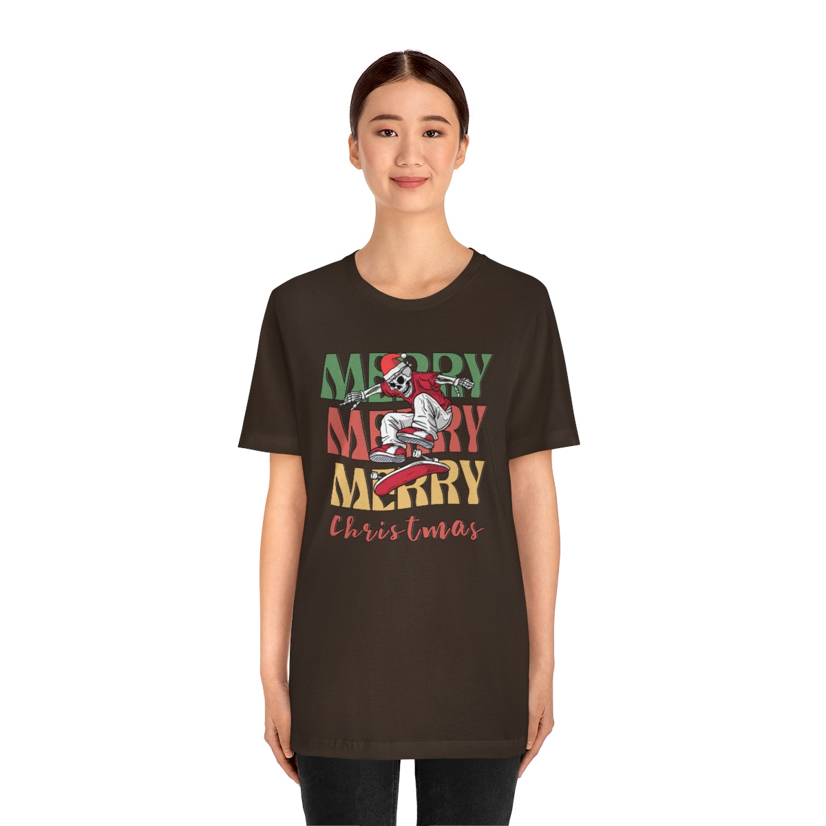 Merry Christmas Skeleton Skateboarding Retro Christmas Tshirt