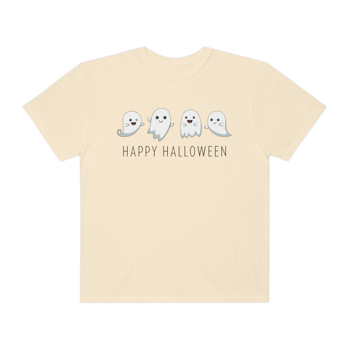 Happy Halloween Cute Ghost Tshirt Design on Unisex Garment-Dyed T-shirt