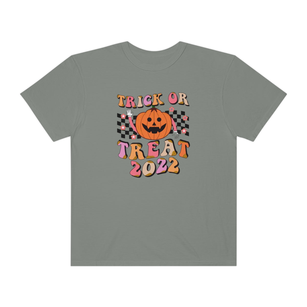 Trick or Treat Halloween 2022 Cute Retro Teeshirt Design on Unisex Garment-Dyed T-shirt