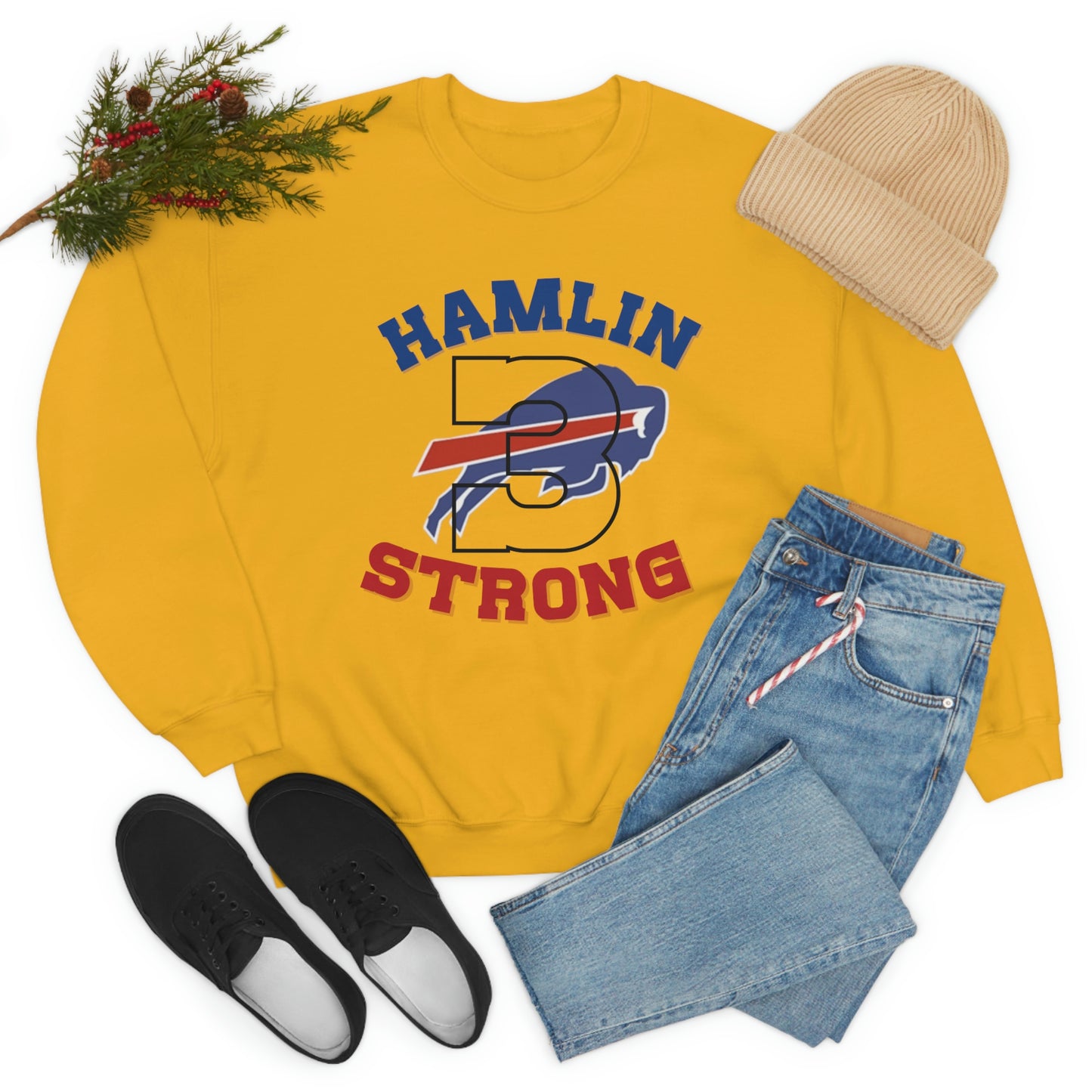 Hamlin Strong #3 Damar Hamlin Buffalo Bills Logo Crewneck Sweatshirt