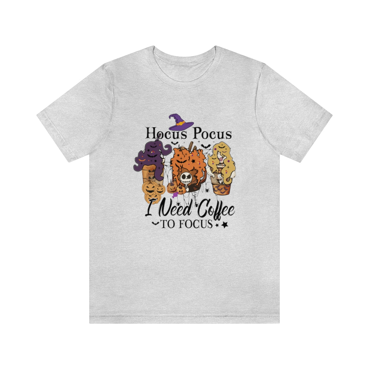 Hocus Pocus, I Need Coffee to Focus Halloween Tshirt, Funny Halloween T-Shirt Design on Unisex Jersey Short Sleeve Tee