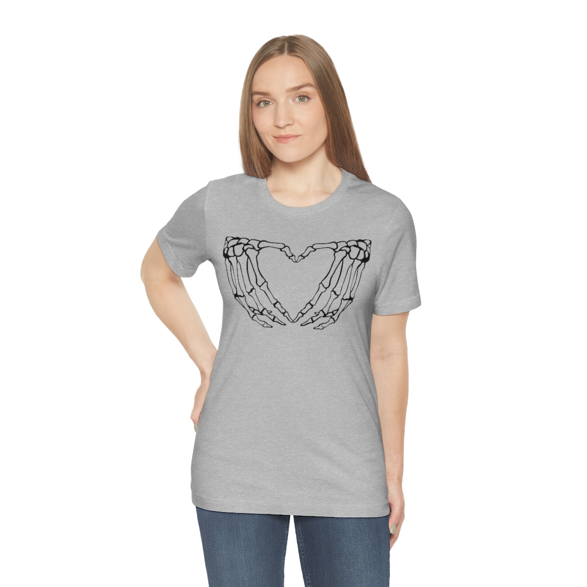 Skeleton Heart Hands TShirt, Funny Shirt, Halloween Lover Gift on Unisex Jersey Short Sleeve Tee