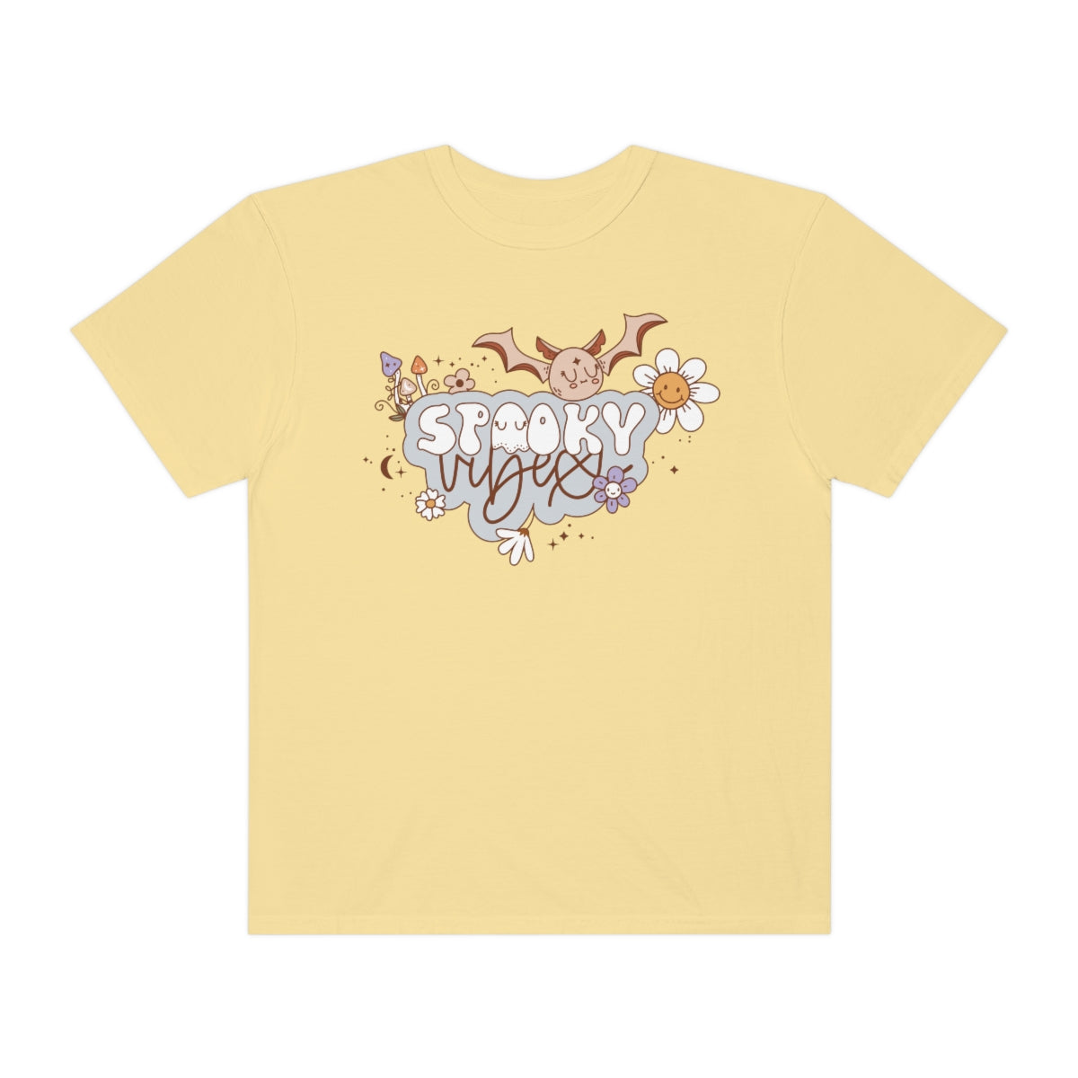 Spooky Vibes Cute Bat with Retro Lettering Design, Halloween Tshirt, Funny Tshirt Design on Unisex Garment-Dyed T-shirt