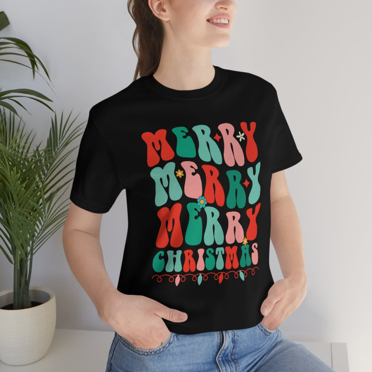 Retro Merry Merry Merry Christmas Xmas Holiday Tshirt