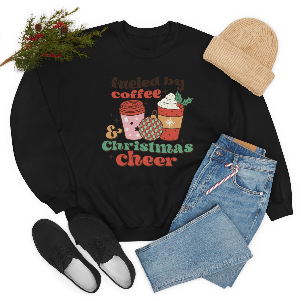 Fueled by Coffee and Christmas Cheer Xmas Holiday Sweatshirt