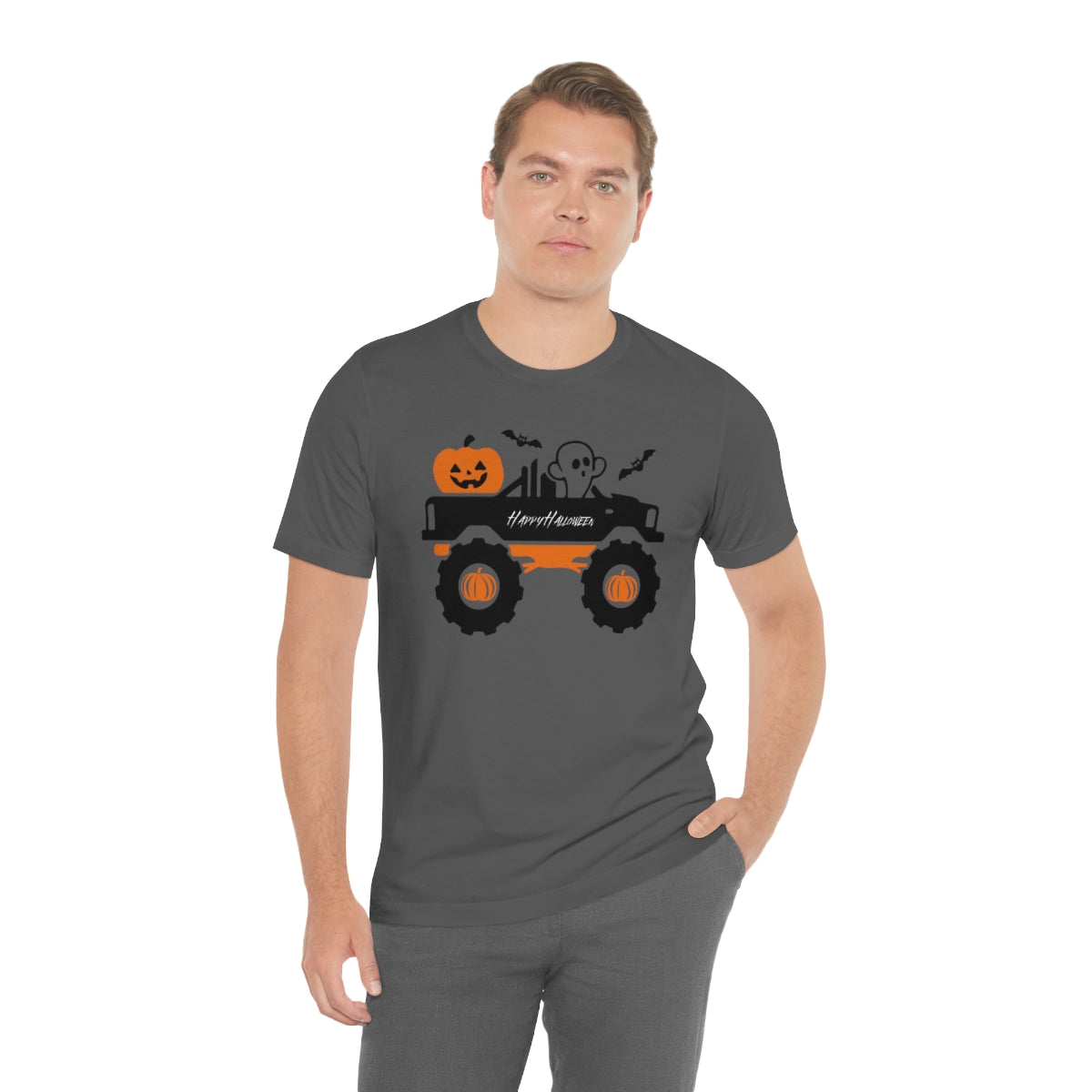 Big Rig Ghost Happy Halloween, Pumpkin Tshirt, Funny TShirt Design on Unisex Jersey Short Sleeve Tee