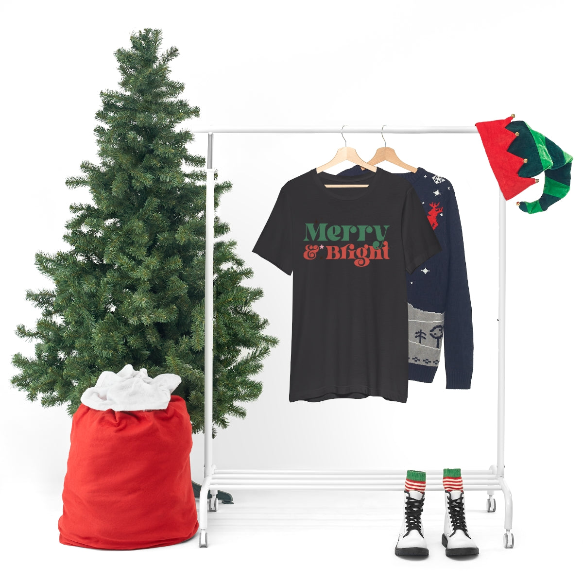 Retro Merry & Bright Vintage Style Christmas Xmas Holiday Tshirt